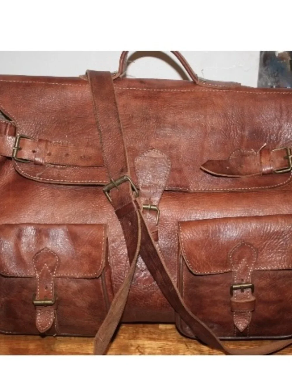 Vintage Handmade Large Saddle Travel Luggge Duffle Bag Weekender Carry on